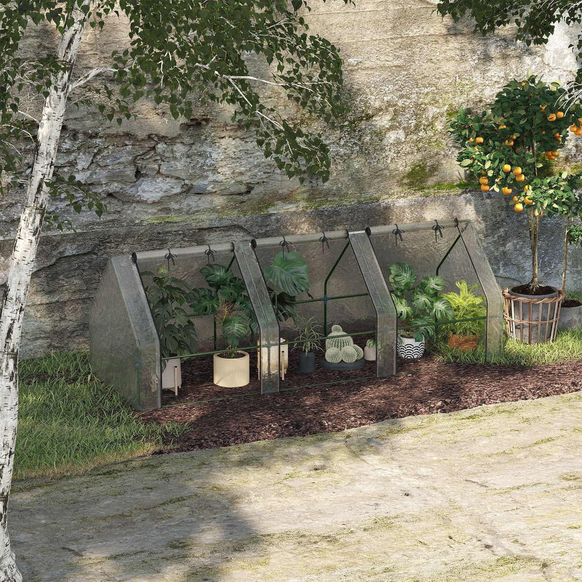 Outsunny Invernadero De Terraza 270x90x90 Cm Con Ventanas Cultivo Plantas Blanco_1