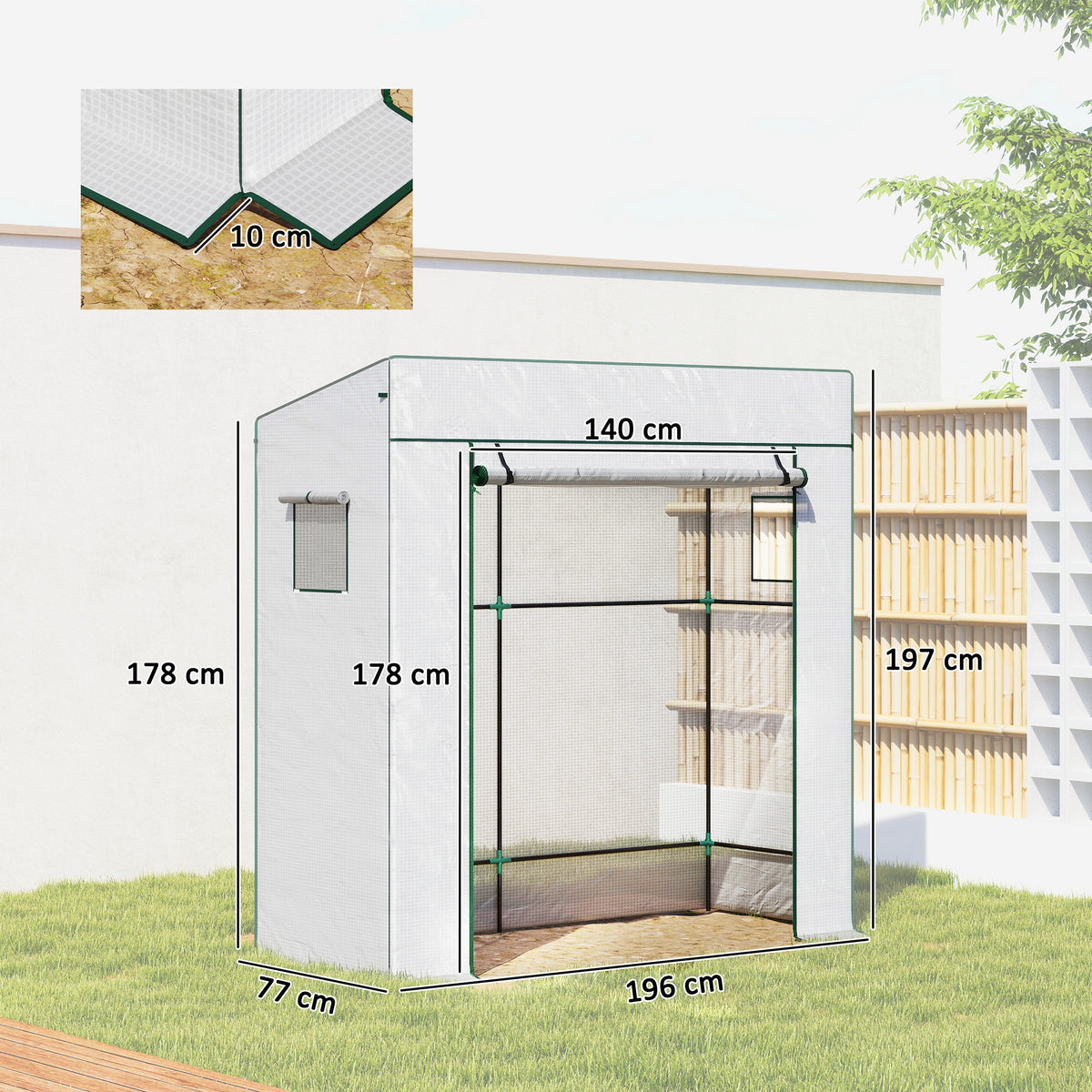 Outsunny Invernadero Pequeño Con Ventanas De Malla 196x77x197 Cm Blanco_2