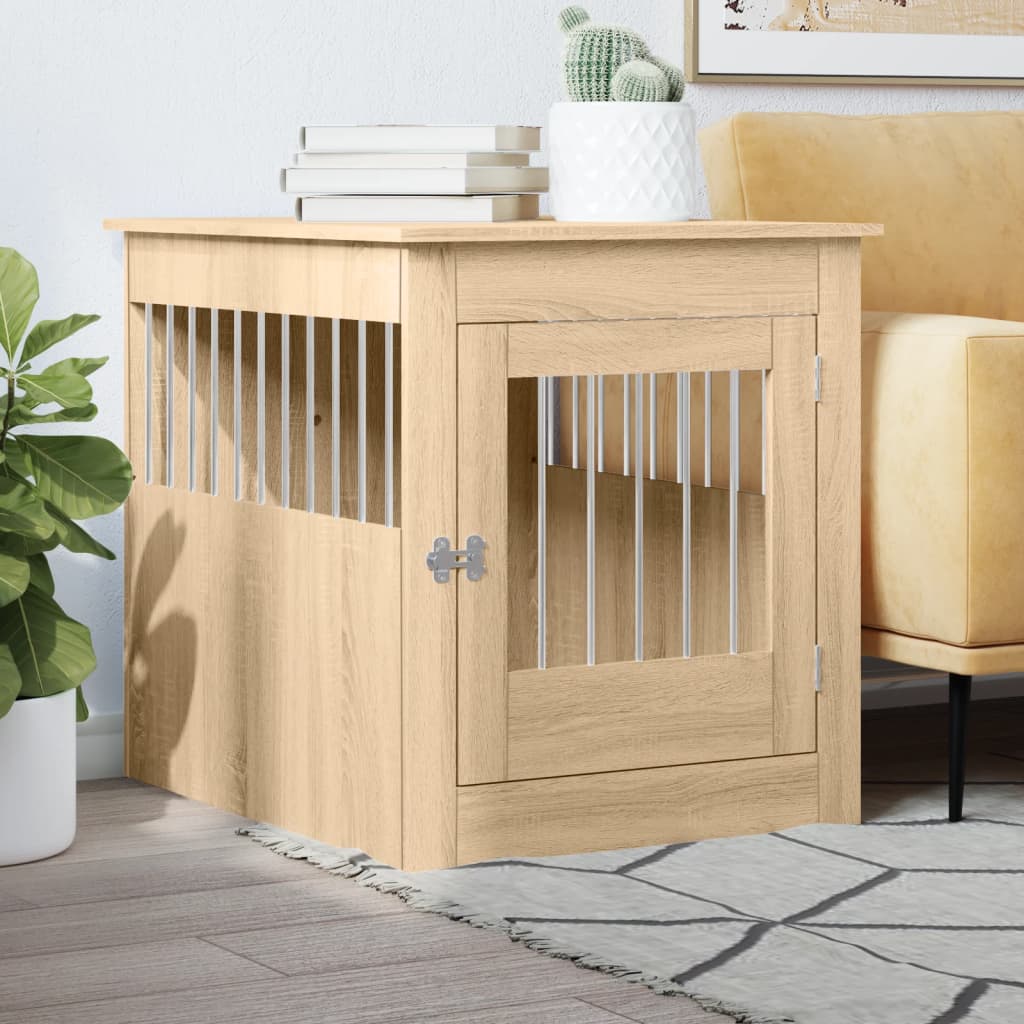 Jaula Para Perros Madera Ingeniería Roble Sonoma 64,5x80x71 Cm_1