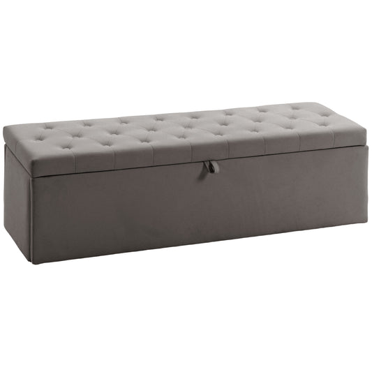Banco De Almacenaje Homcom Terciopelo Gris 137x41x42 Cm_0