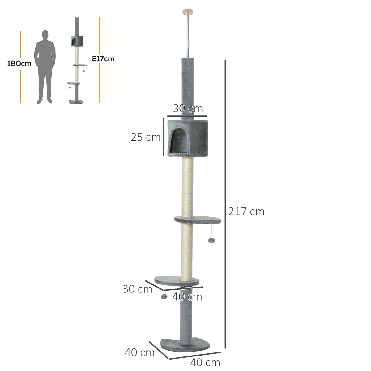 Pawhut Árbol Rascador Para Gatos Altura 255 Cm Cueva Bola Colgante_2