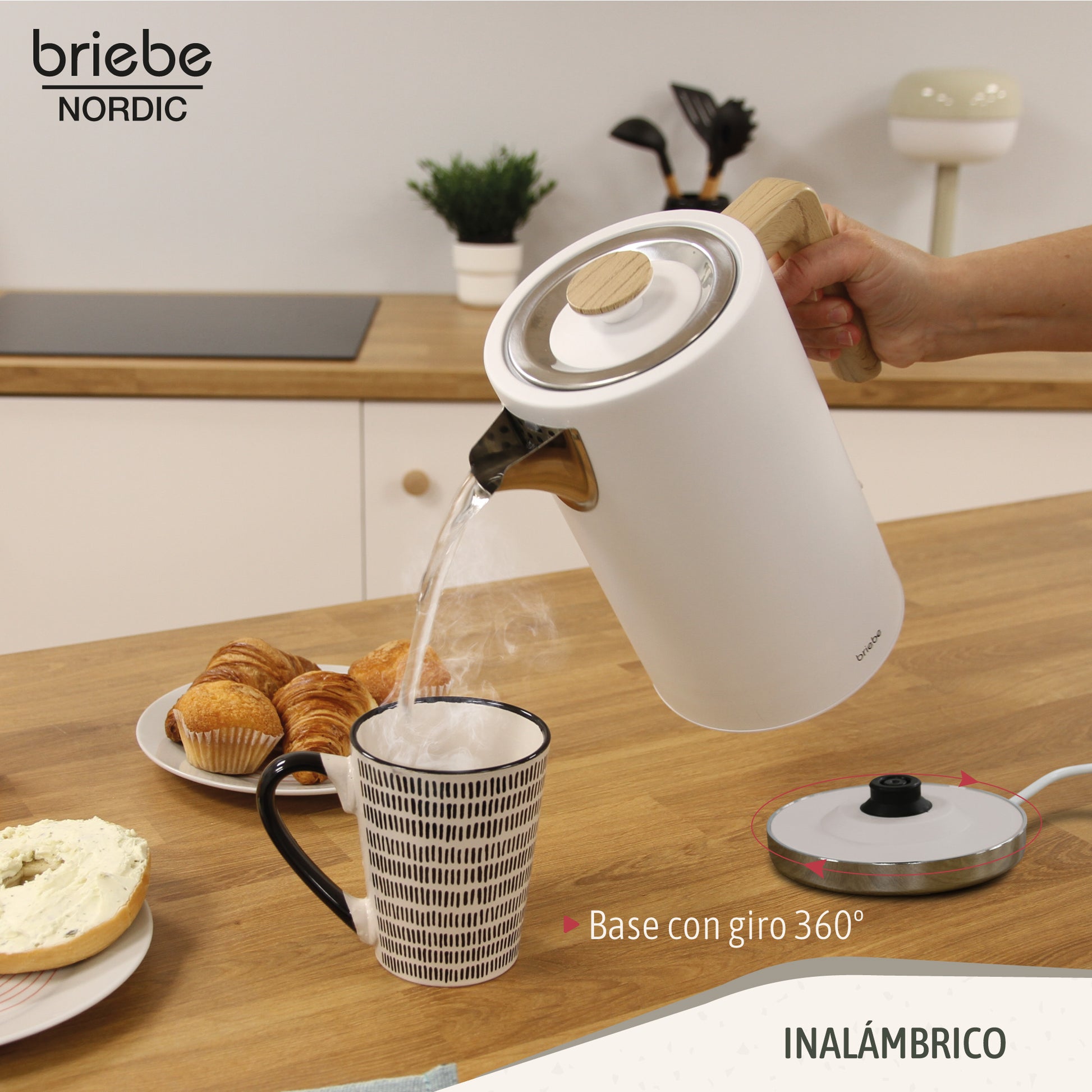 Briebe Nordic Hervidor Agua Eléctrico 1,7l Inalámbrico Ebullición Rápida, Libre De Bpa, Base De 360°, Kt1165wht, Blanco_3