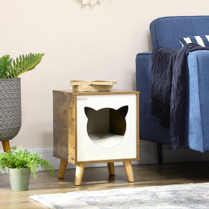 Pawhut Caseta De Madera Para Gatos Con Cojín Lavable Patas Elevadas 34x34x44,5cm_1