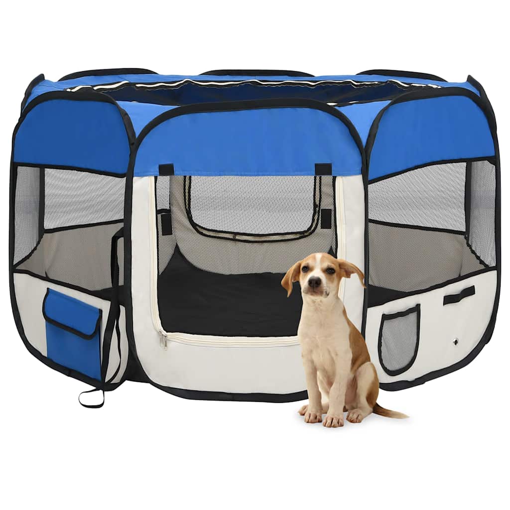 Parque De Perros Plegable Y Bolsa Transporte Azul 110x110x58cm_1
