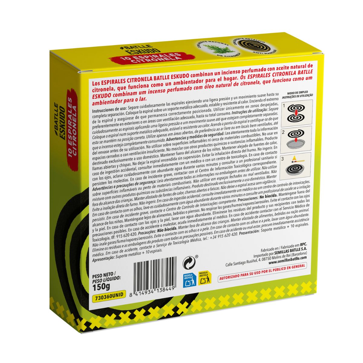 Espiral citronela Anti Mosquitos Batlle Eskudo 10UD