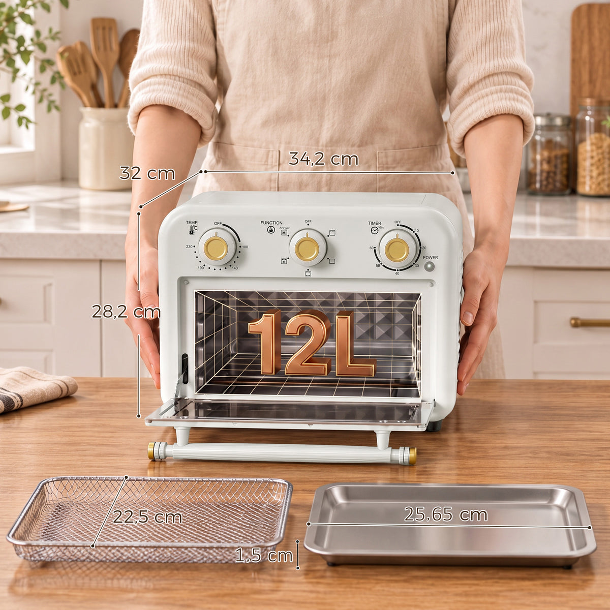 Homcom Horno Freidora De Aire 12 L Con 3 Mandos Convección 360° Bandeja Y Cesta_2