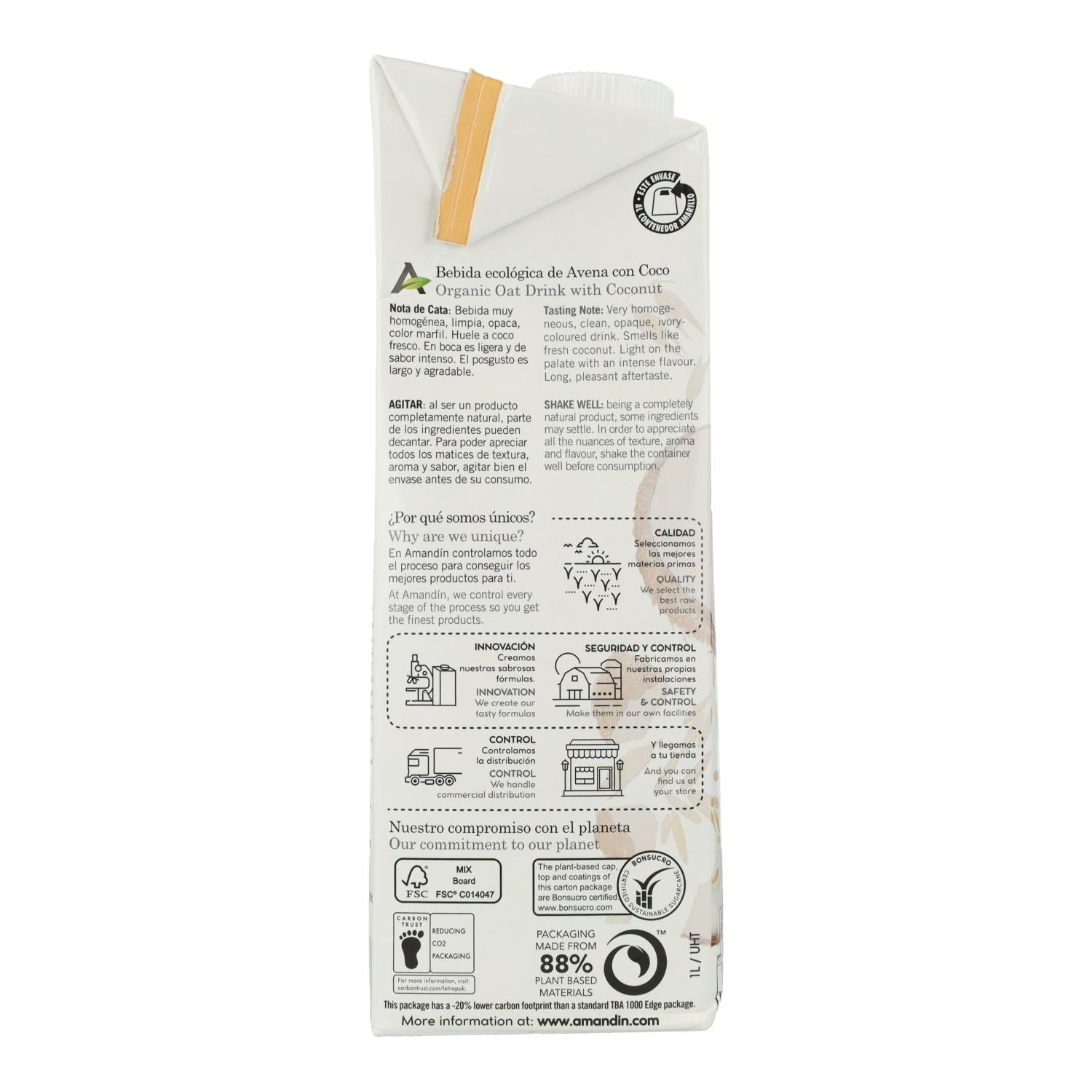 Pack 12 x Bebida de Avena con Coco Amandín 1 L
