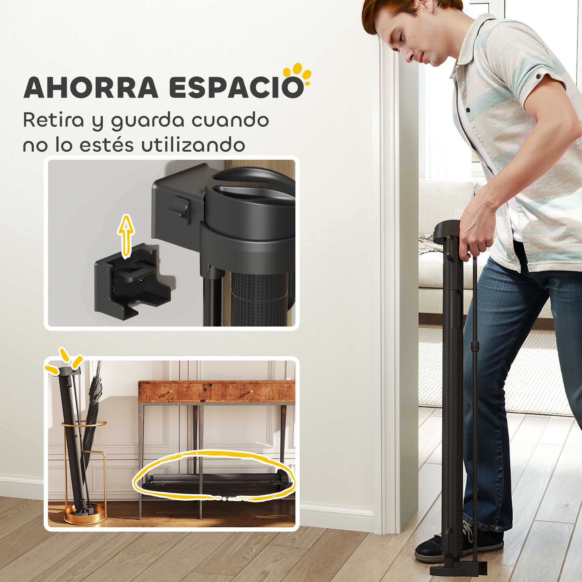 Pawhut Barrera De Seguridad Para Perros Retráctil 0-136 Cm Para Escaleras_5
