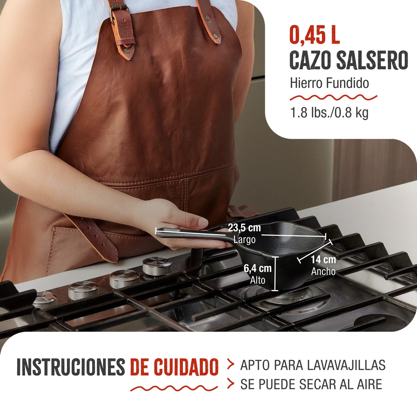 Victoria Cazo Cocina Inducción Hierro Fundido Esmaltado Salsero 0,4 L, Apto Barbacoa, Horno, Cast Iron, 34870, Negro_4