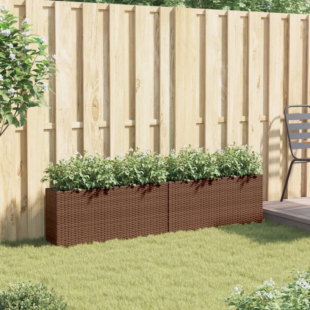 Jardineras Con 2 Maceteros 2 Uds Ratán Pe Marrón 90x20x40 Cm_2