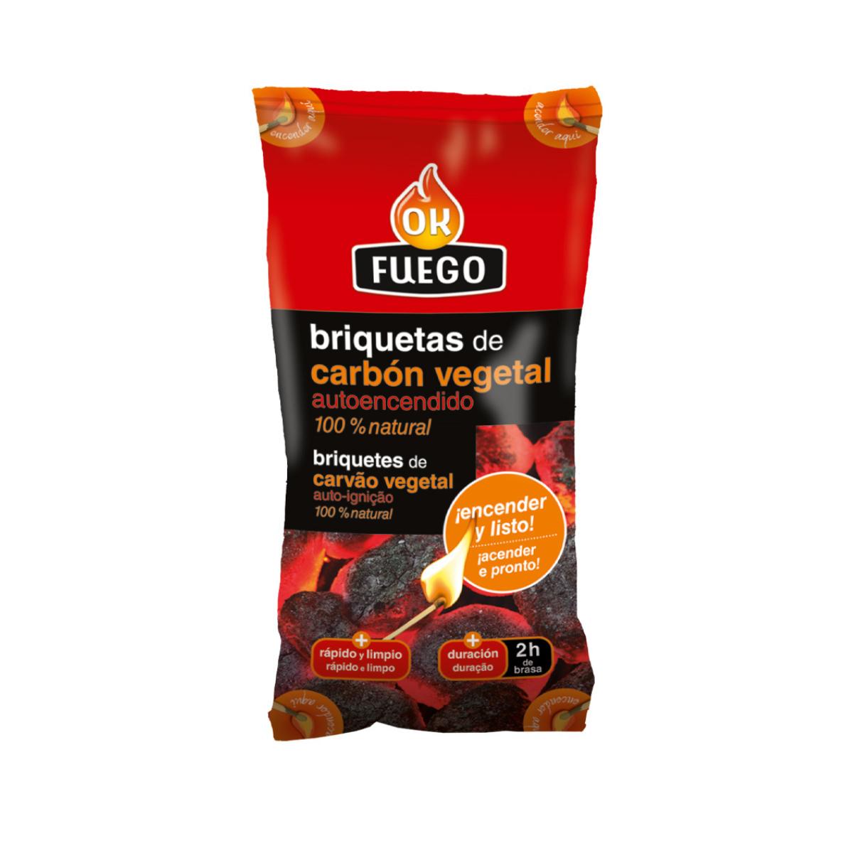 Briquetas de carbón vegetal autoencendido Okfuego 1,5 kg