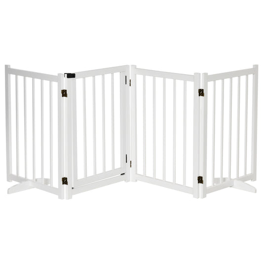 Pawhut Barrera Para Perros Plegable De 4 Paneles Con Puerta 237,5x36x80cm Blanco_0