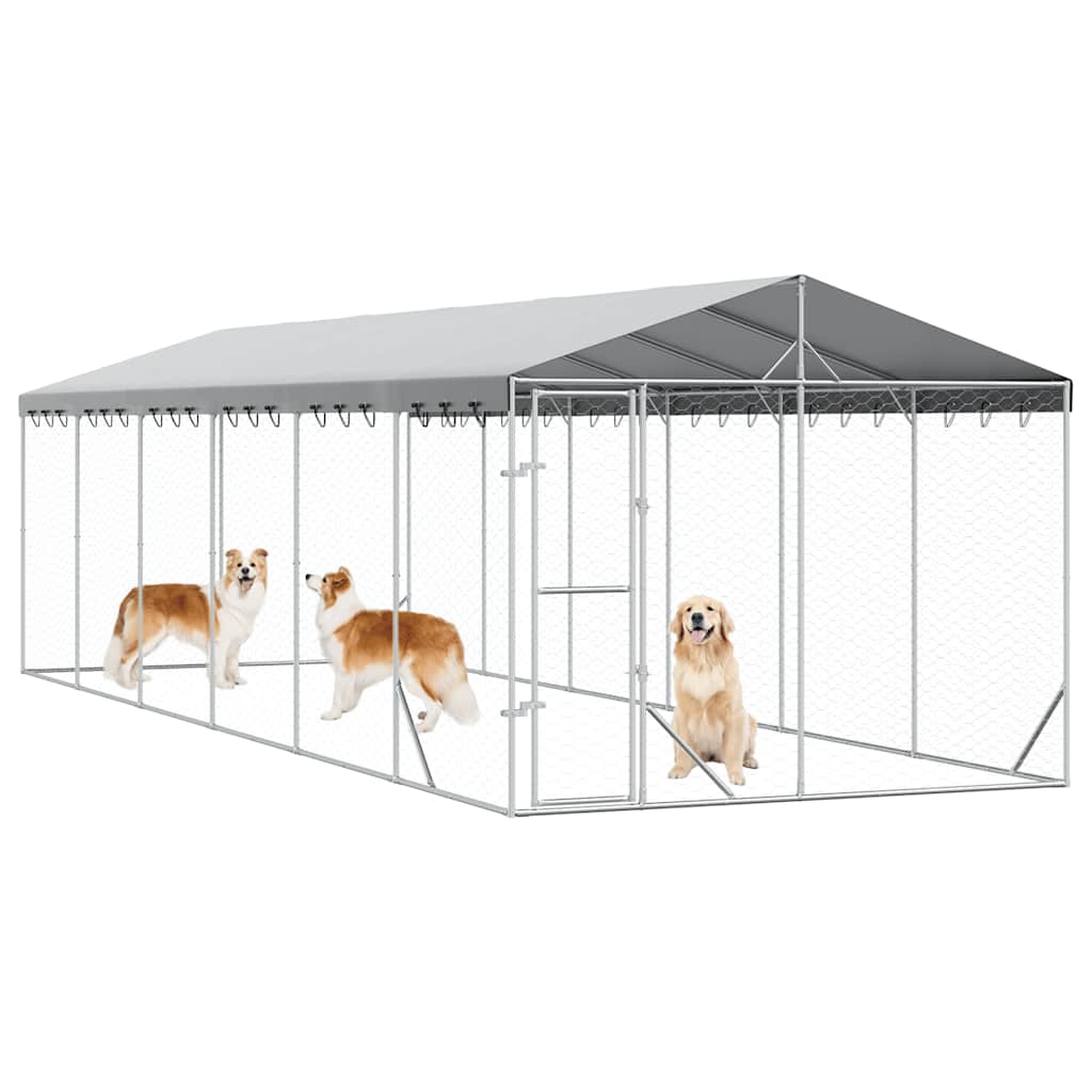 Perrera De Exterior Con Techo Acero Galvanizado Plata 3x9x2,5 M_2