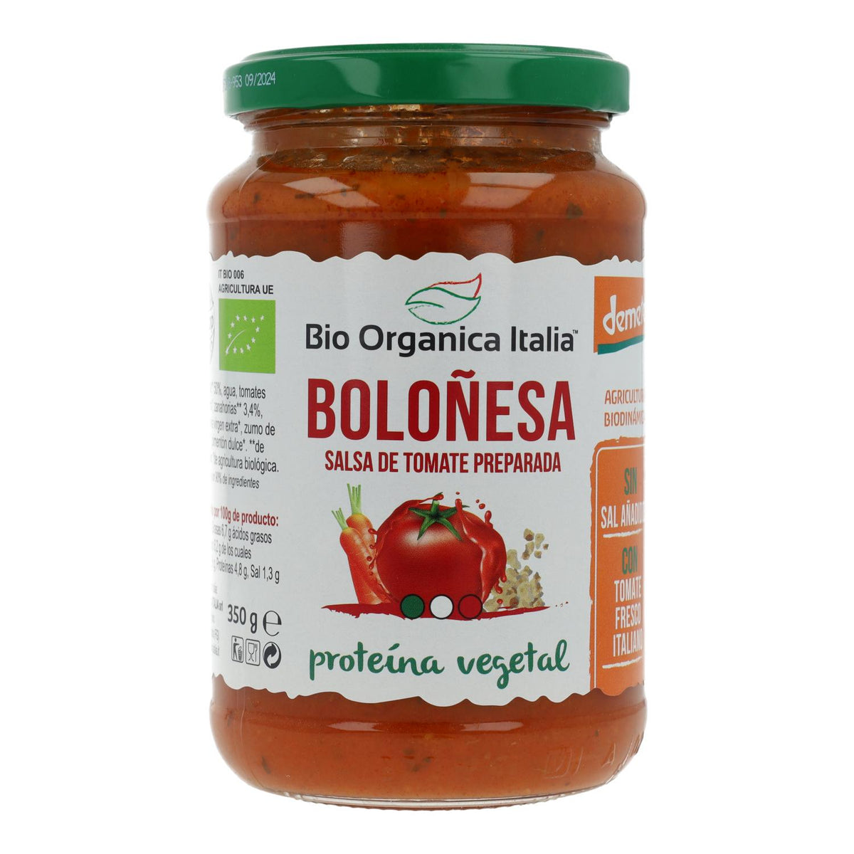 Salsa de Tomate Boloñesa Vegana Bio Demeter Organica Italia 350 ml