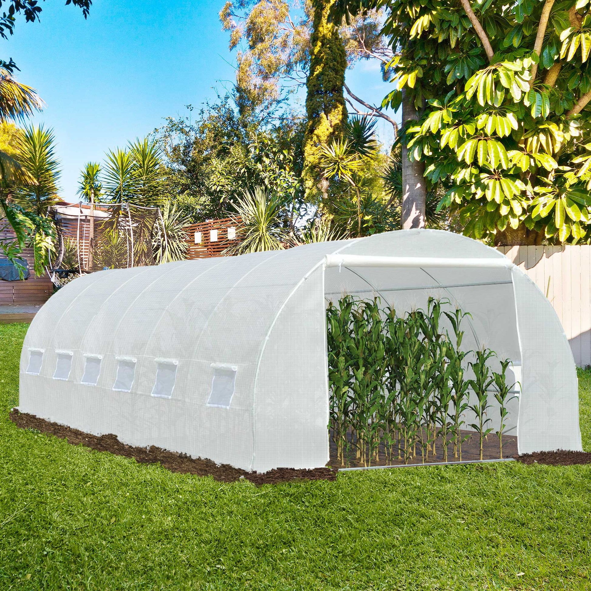 Outsunny Cubierta De Invernadero Túnel 6x3x2m 12 Ventanas Y Puerta Enrollable_1