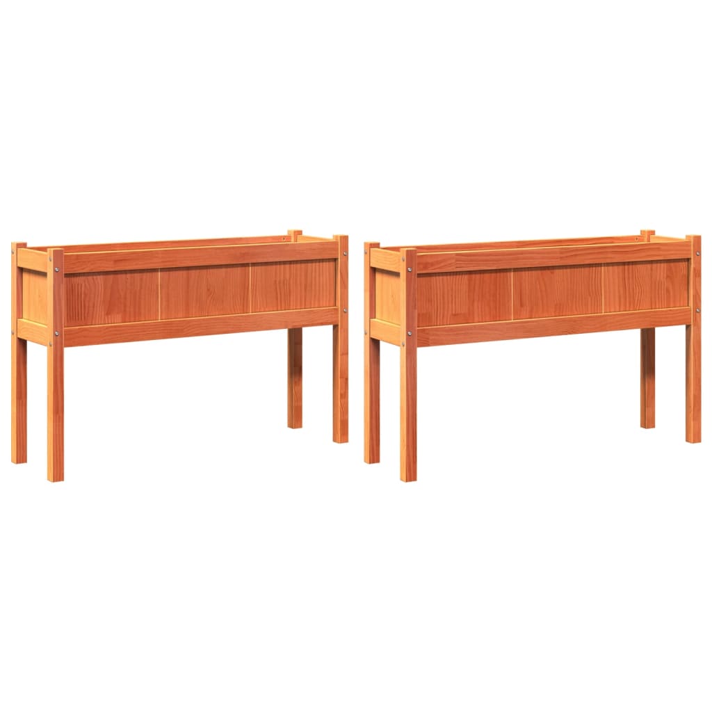 Jardineras Con Patas 2 Uds Madera Maciza De Pino Marrón Cera_0