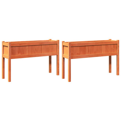 Jardineras Con Patas 2 Uds Madera Maciza De Pino Marrón Cera_0