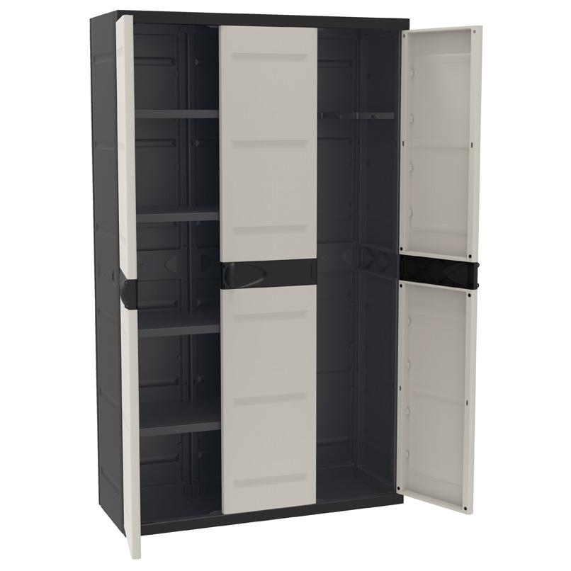 Armario de 3 Puertas con escobero 105 cm Titanium Plastiken Negro (Reacondicionado)