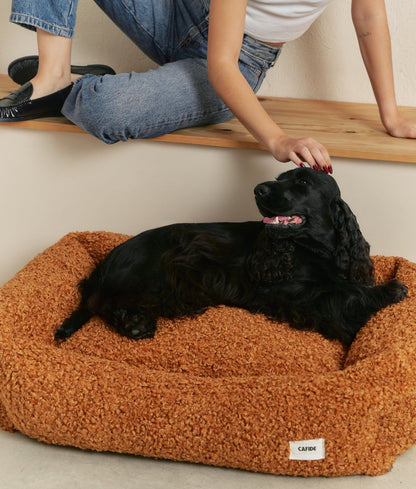 Cafide Cama De Material Reciclado Para Perro Con Tejido Estilo Borreguito Mostaza. Modelo Snozy._2