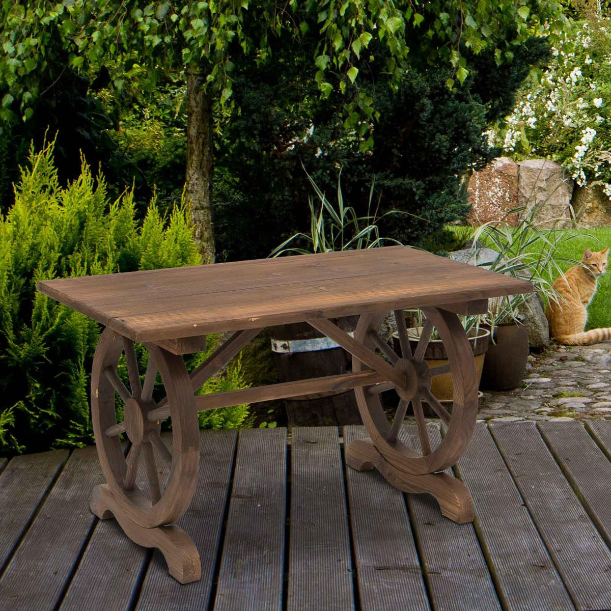 Outsunny Mesa De Jardín De Madera 110x60x65 Cm Con Patas En Forma De Rueda_1