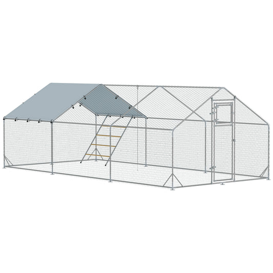 Gallinero Para Exterior Pawhut Acero Galvanizado Plata 300x600x195 Cm_0