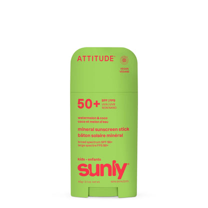 Mineral sunscreen Stick Face &amp; Body Kids SPF 50 watermelon coco Attitude Sunly 60 g