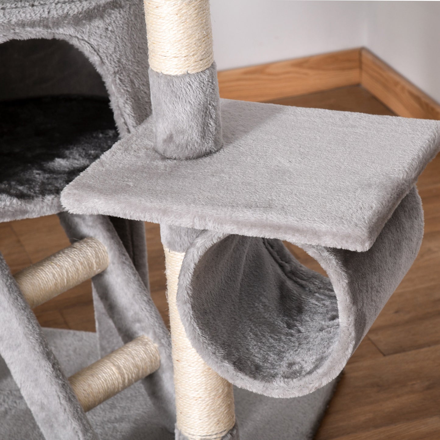 Pawhut Árbol Para Gatos De Suelo A Techo De 240-260 Cm Con Plataformas Gris_4