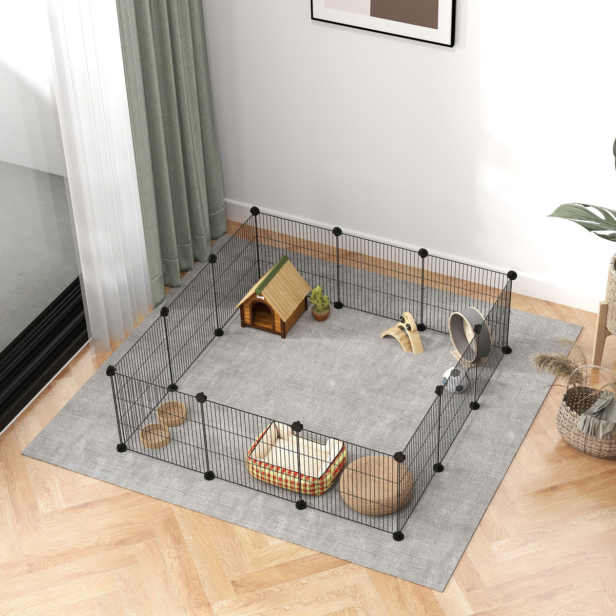 Pawhut Valla Metálica Para Mascotas Con 12 Paneles Diseño Diy 140x70x35 Cm Negro_4