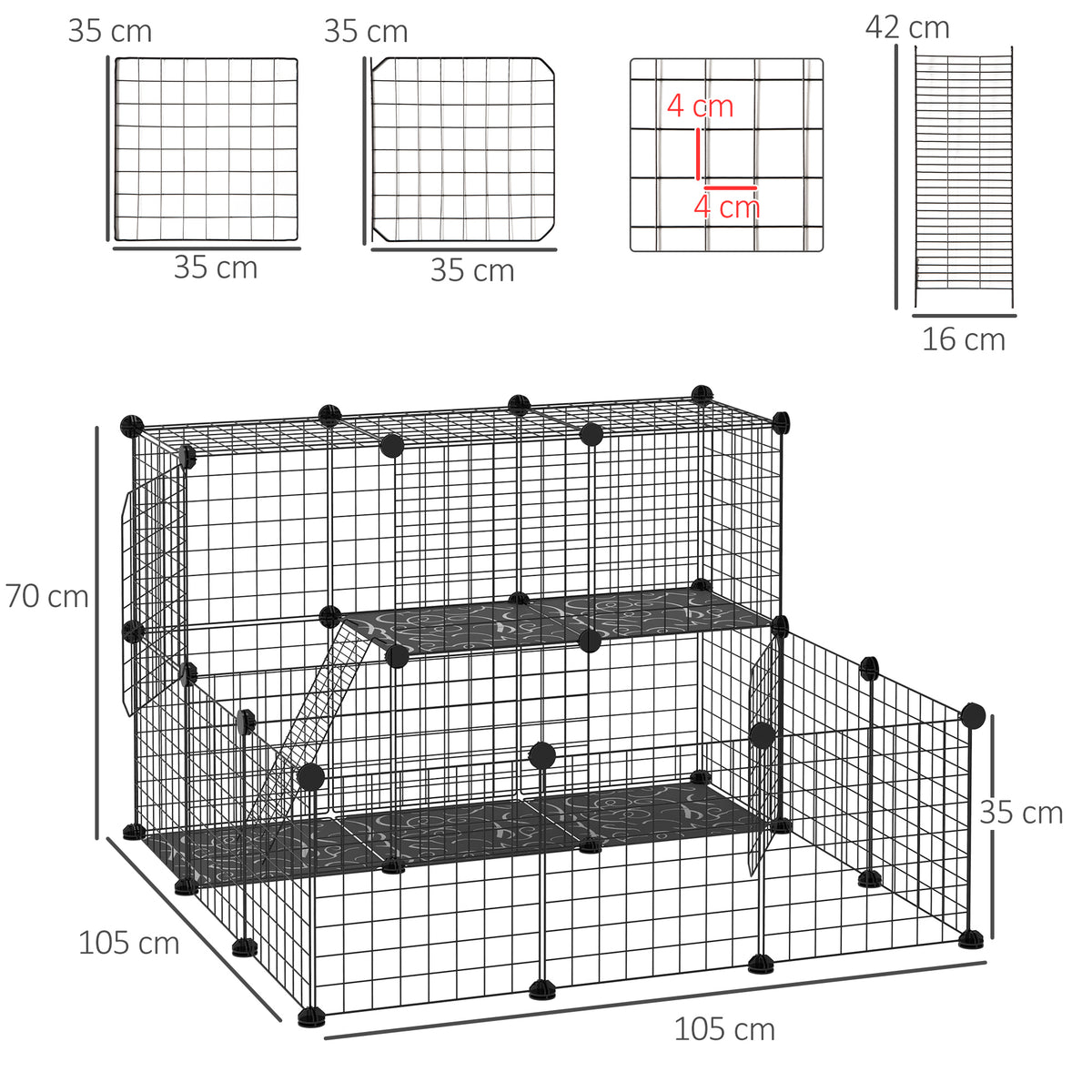 Pawhut Valla Para Animales Pequeños Diy Con 24 Paneles Para Conejos 105x105x70cm_2