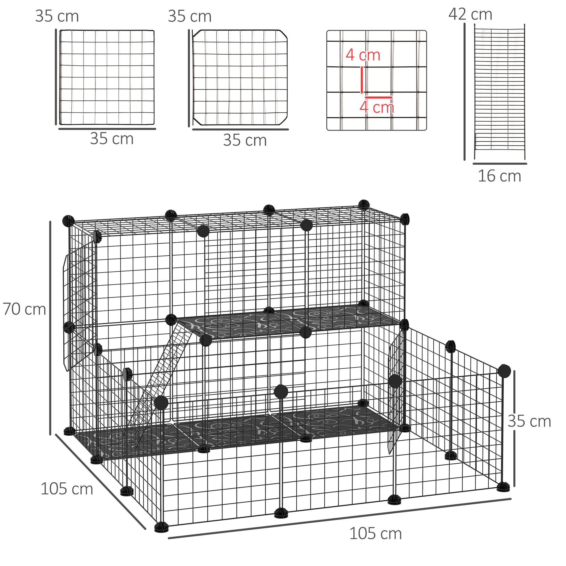 Pawhut Valla Para Animales Pequeños Diy Con 24 Paneles Para Conejos 105x105x70cm_2