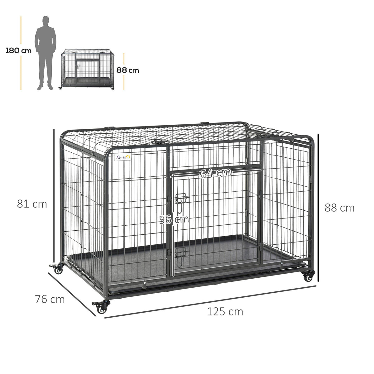 Pawhut Jaula De Metal Para Perros Plegable Con Ruedas Bandeja Extraíble_2