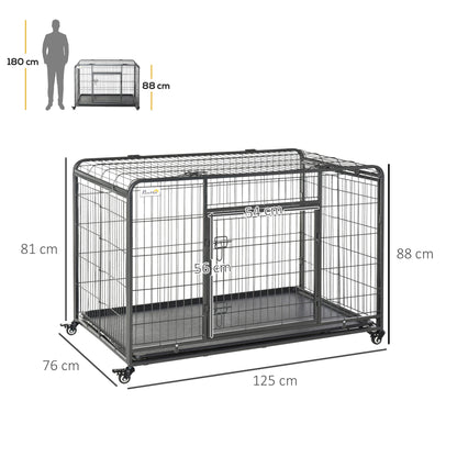 Pawhut Jaula De Metal Para Perros Plegable Con Ruedas Bandeja Extraíble_2