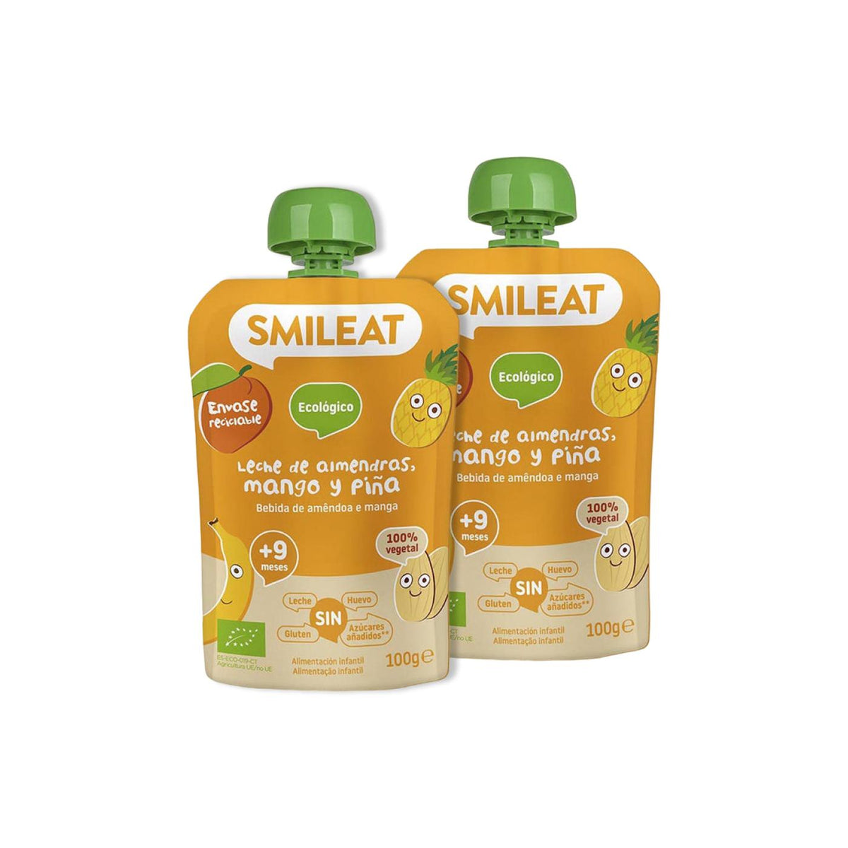 Pack 2x Pouch Almendra, Mango y Piña ECO Smileat, 100gr