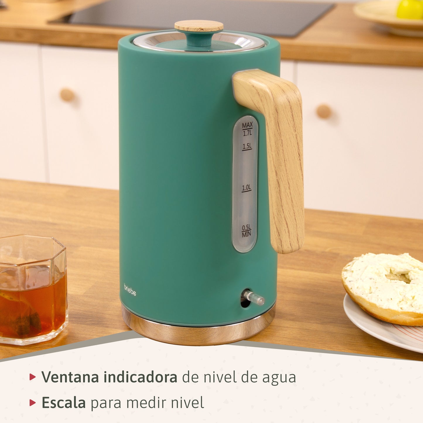 Briebe Nordic Hervidor Agua Eléctrico 1,7l Inalámbrico Ebullición Rápida, Libre De Bpa, Base De 360°, Kt1165gre, Verde_5