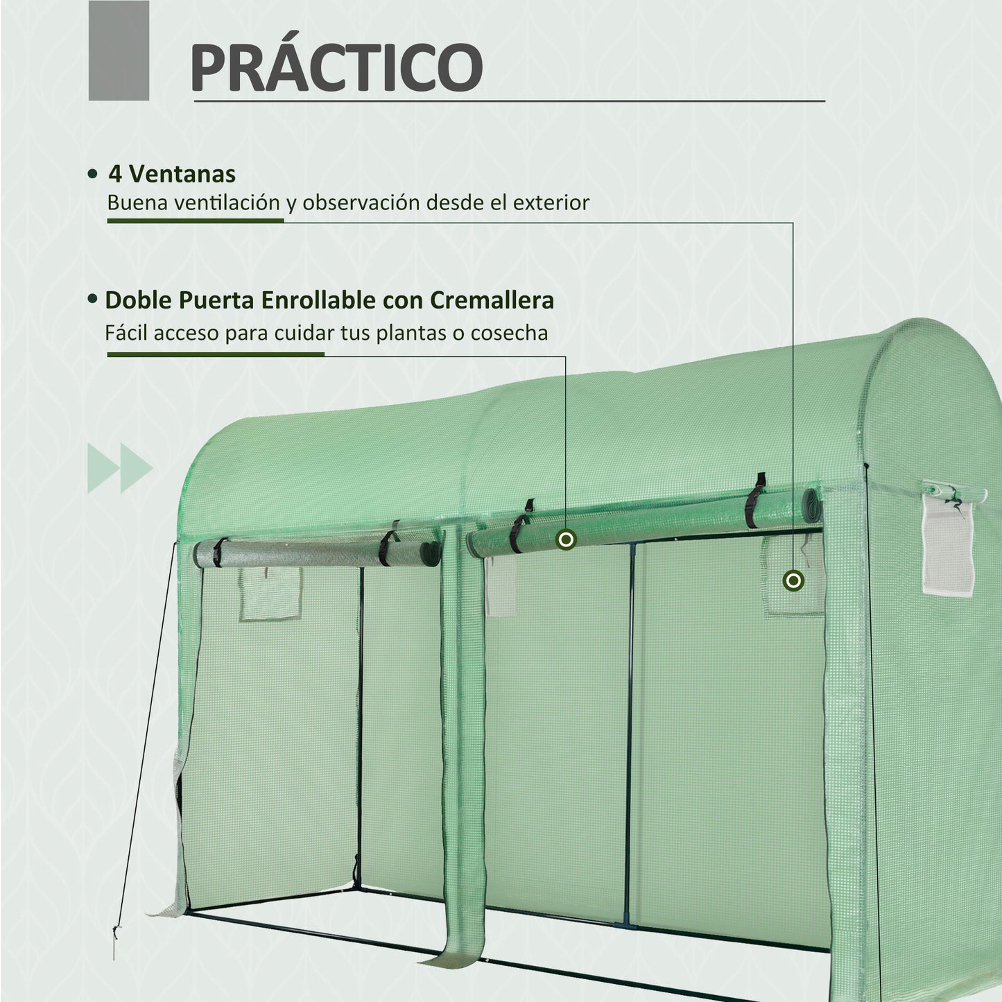 Outsunny Invernadero Caseta De Jardín Tipo Túnel Con 4 Ventanas Para Cultivos_5