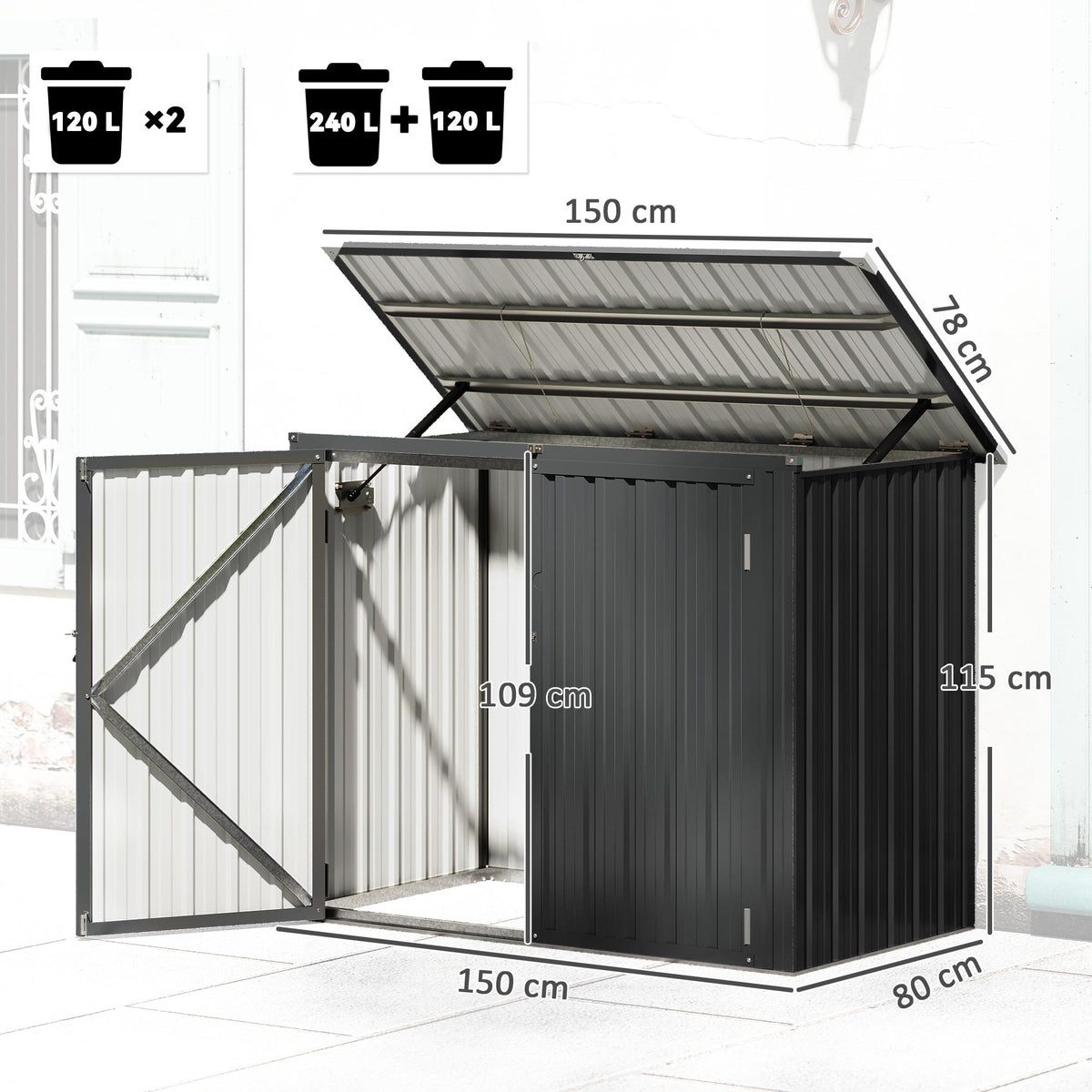 Cobertizo Para Contenedor De Basura Doble De Acero Galvanizado Con Tapa Abatible_2