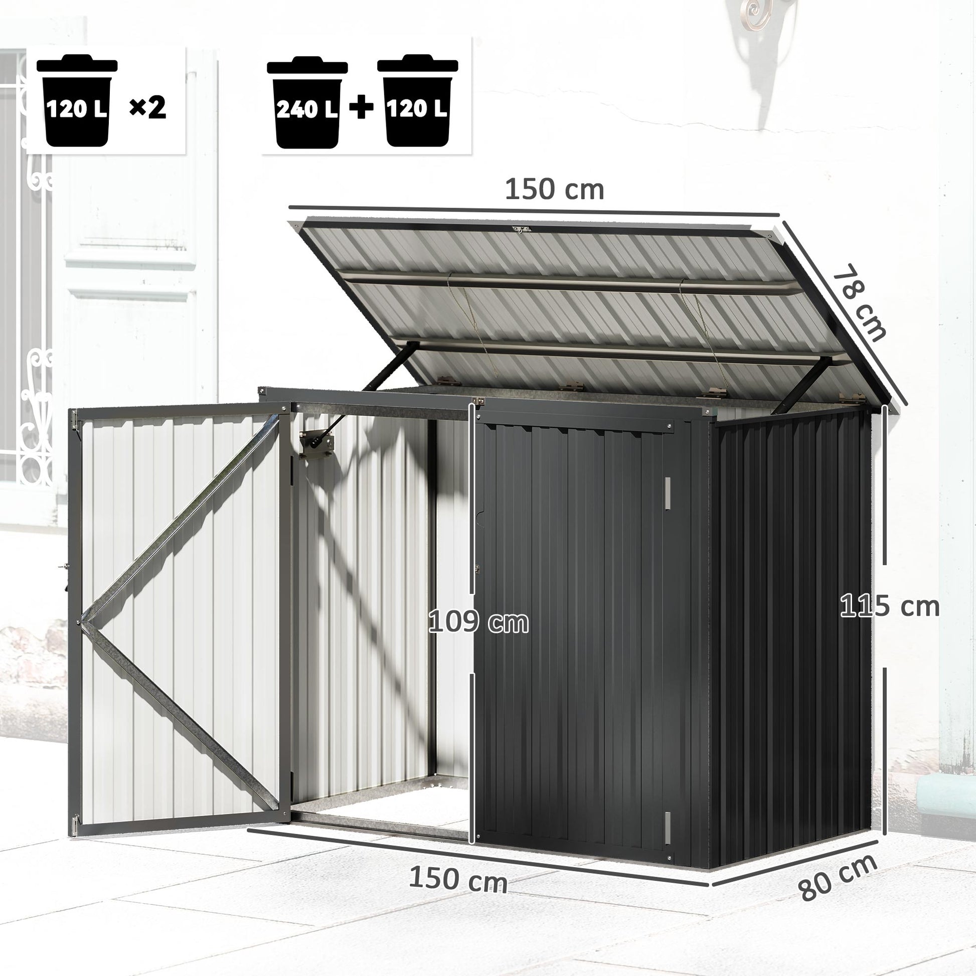 Cobertizo Para Contenedor De Basura Doble De Acero Galvanizado Con Tapa Abatible_2