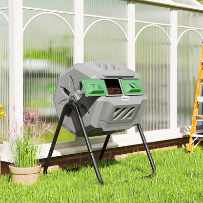Outsunny Compostador De Tambor Giratorio 160l De Doble Cámara Marco De Acero_1
