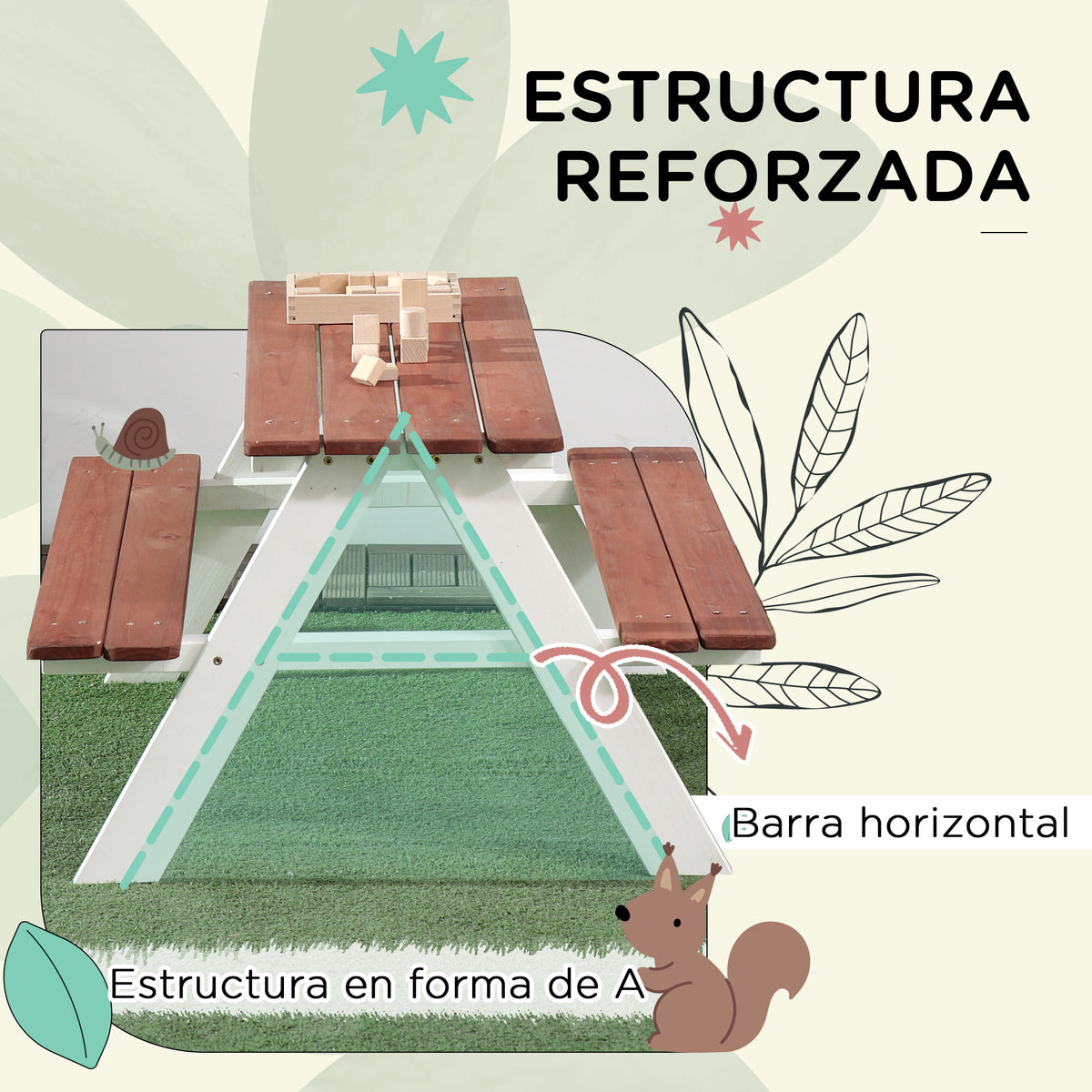 Mesa Picnic Infantil Outsunny 89x79x50 Cm Marrón_5