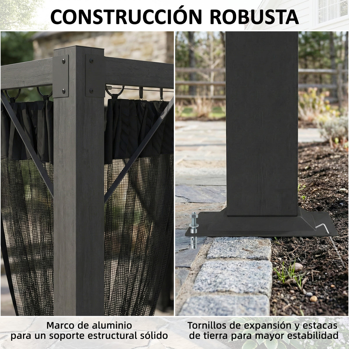 Outsunny Pérgola De Jardín 3x4 M Con Techo Retráctil Y 4 Laterales De Malla Gris_5
