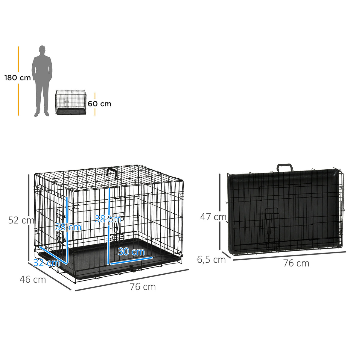 Pawhut Transportín De Perro De 2 Puertas Plegable Con Asa 75x48,5x53cm Negro_2
