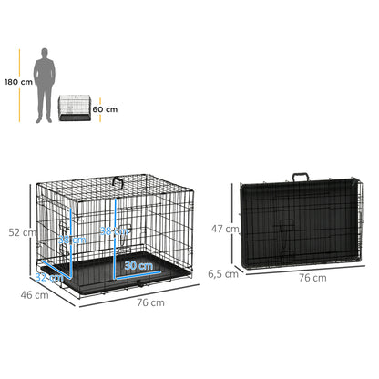 Pawhut Transportín De Perro De 2 Puertas Plegable Con Asa 75x48,5x53cm Negro_2