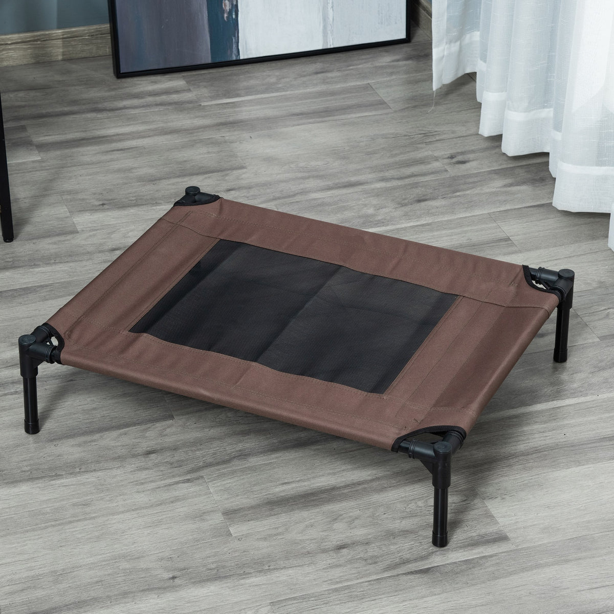 Pawhut Cama Elevada Perros Con Malla Transpirable Tela Oxford 76x61x18 Cm Marrón_1