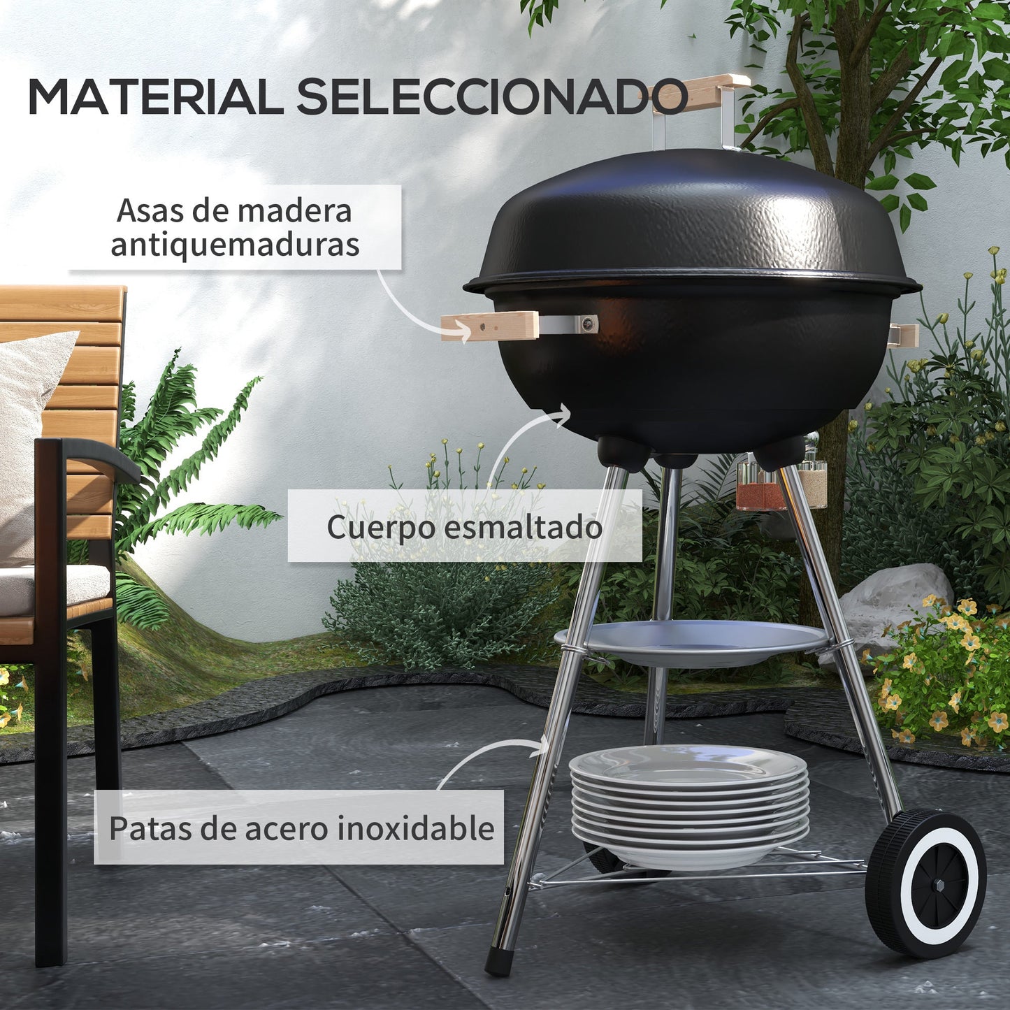 Outsunny Barbacoa De Carbón Bbq Con Ruedas Picnic Patio Acampada Parilla Carbón_5