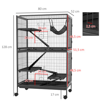 Pawhut Jaula Para Animales Pequeños De 4 Niveles Con Ruedas 80x52x128 Cm Gris_2