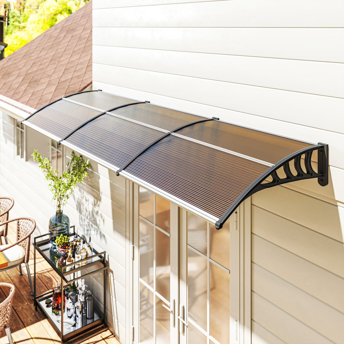 Marquesina Exterior Policarbonato Outsunny 300x96x27 Cm Marrón_1