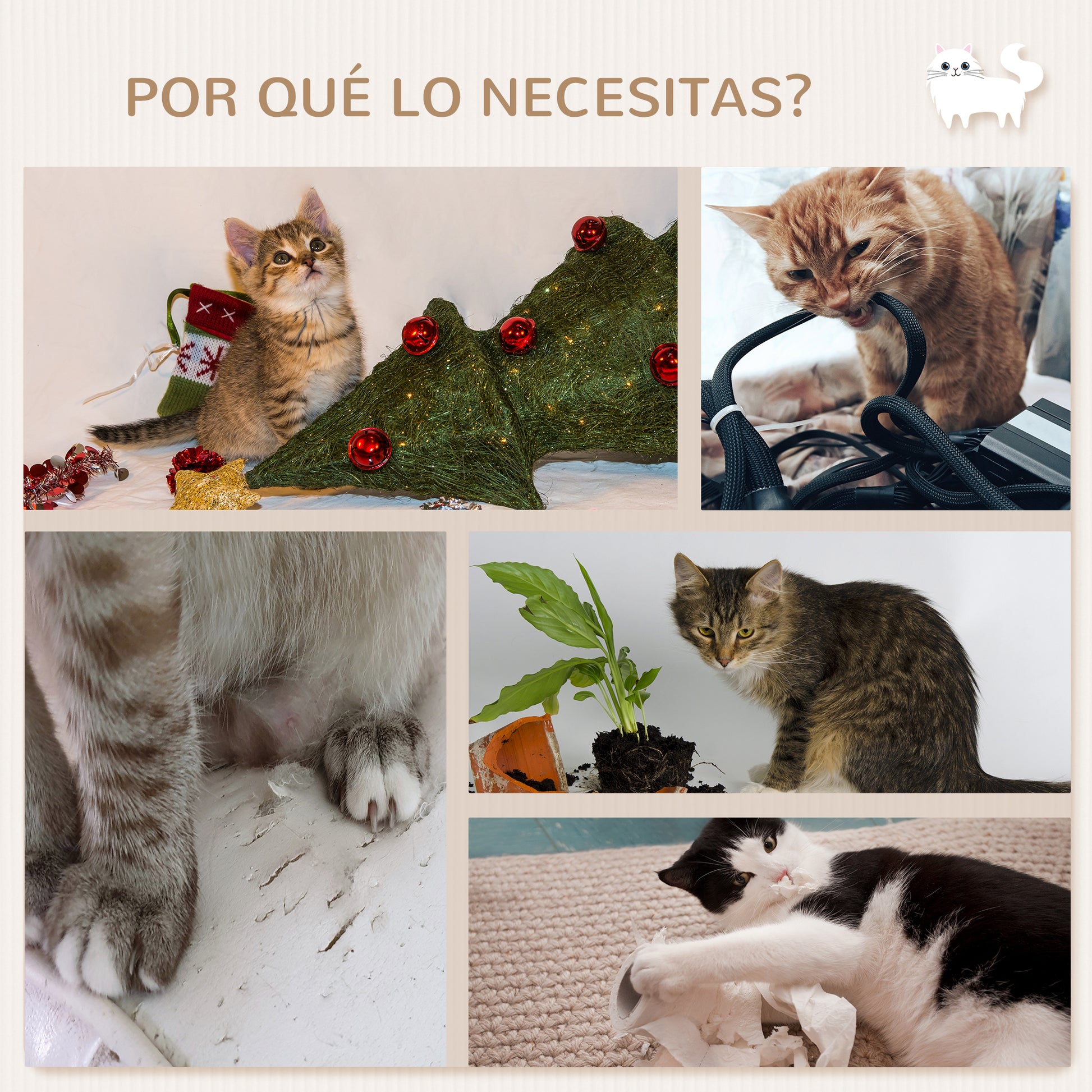 Pawhut Estante De Escalada Para Gatos De Pared Con Hamaca Nido Plataformas Beige_5