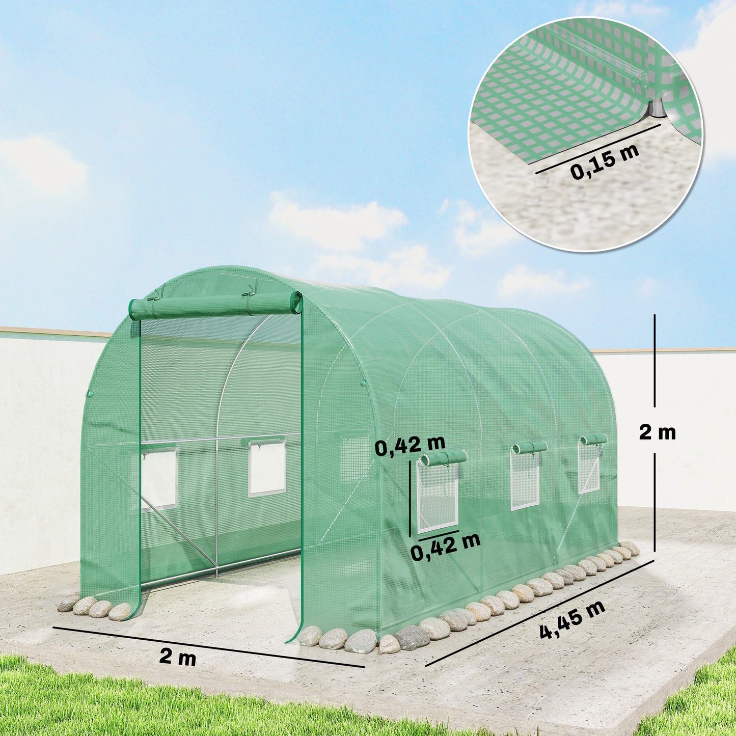 Outsunny Invernadero Caseta 4,45x2x2m Terraza Cultivo De Plantas Semilla_2
