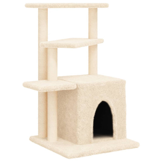 Rascador Para Gatos Con Postes De Sisal Color Crema 83,5 Cm_0