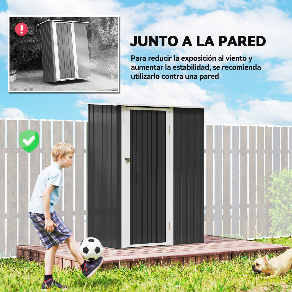 Outsunny Caseta De Jardín 1,07m² 142x86x189cm Metálico Con Puerta Gris_5
